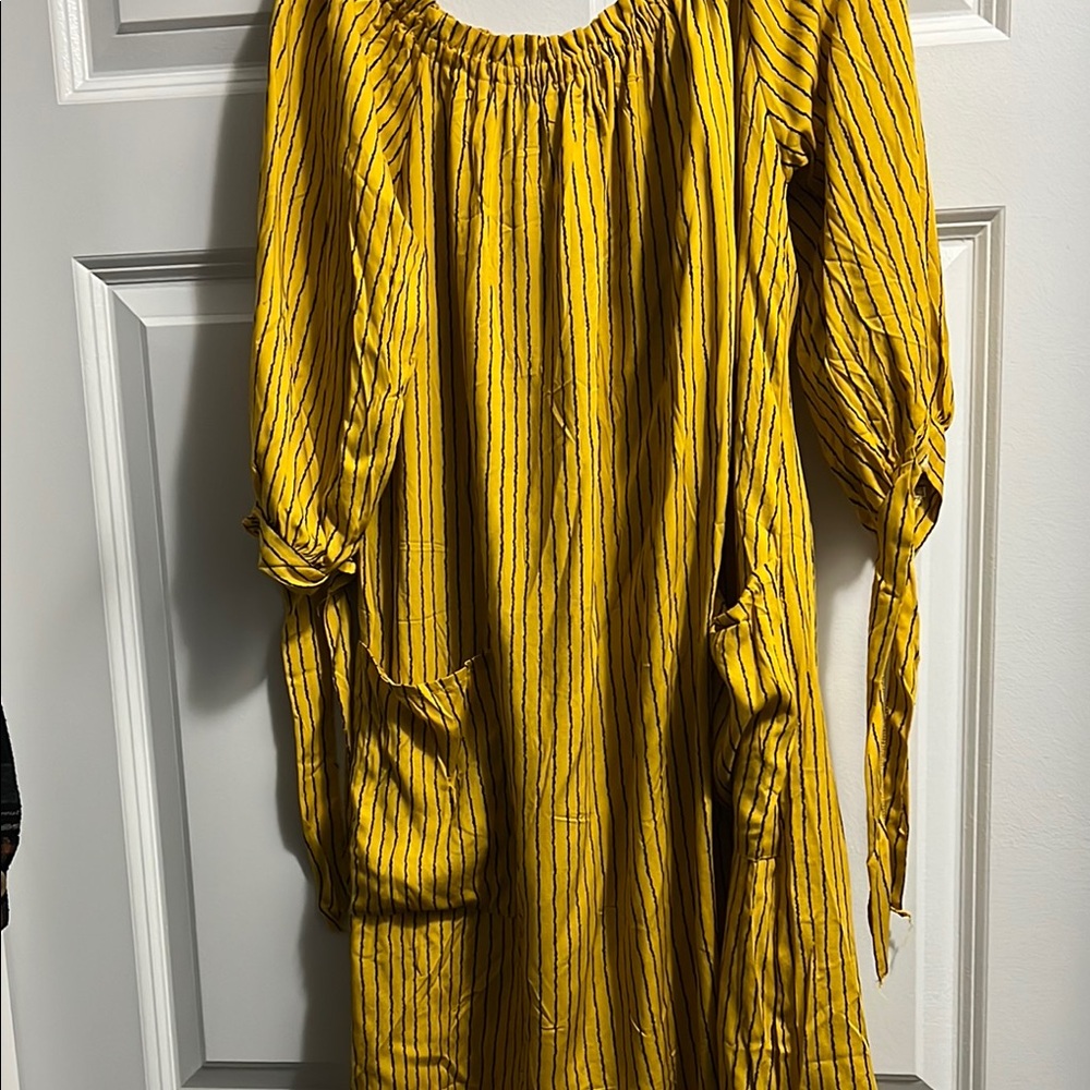 Yellow Striped Off-Shoulder Dress